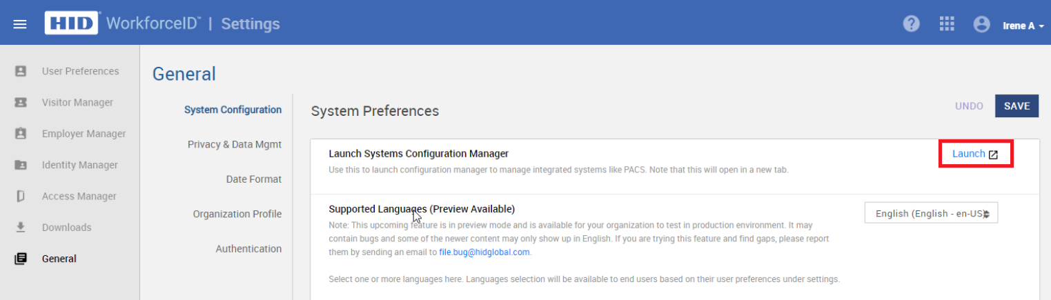 Launch syetem configuration manager
