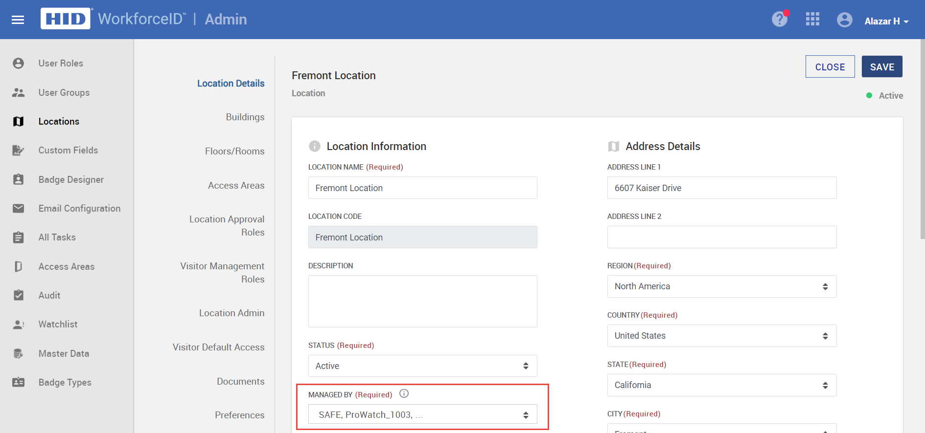 Select the Prowatch that manages the location from the Managed By field