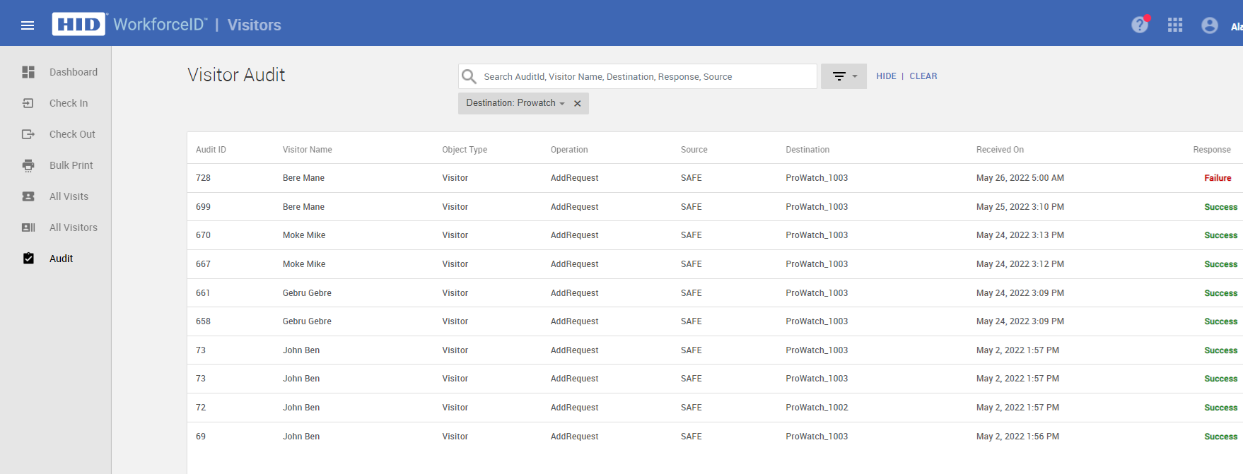 Visitor audit
