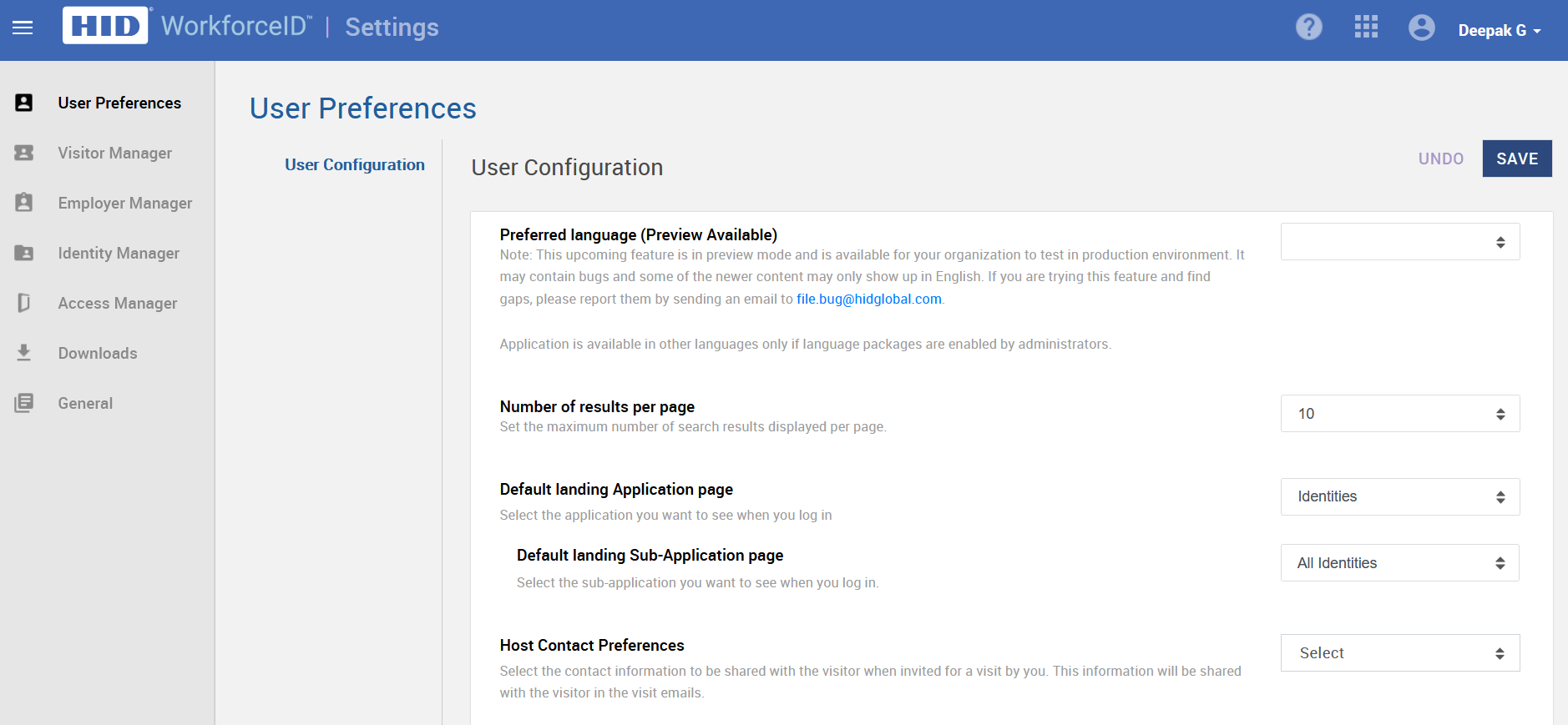 Configure the User Preferences