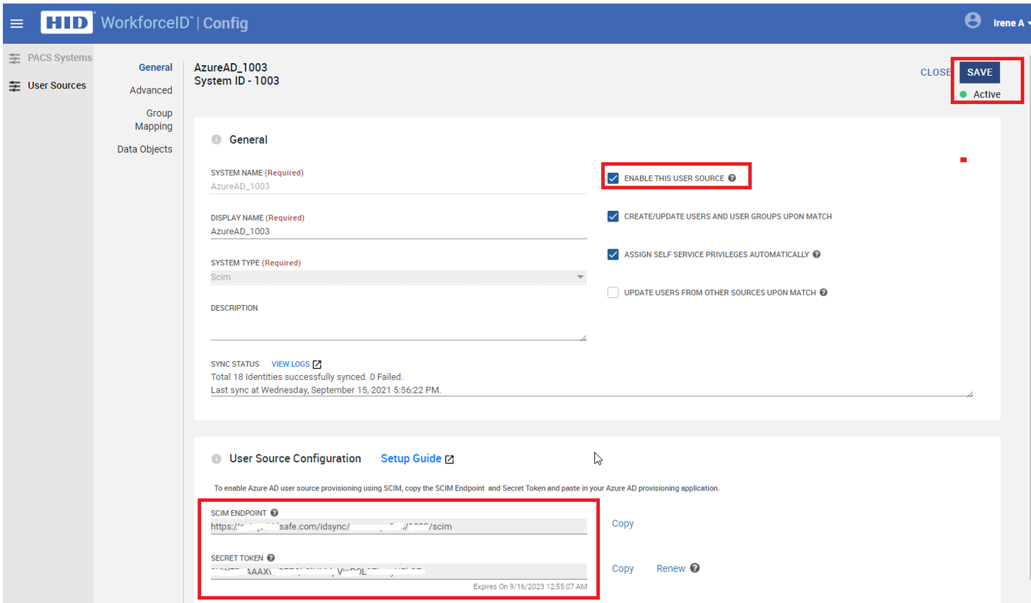 User source configuration
