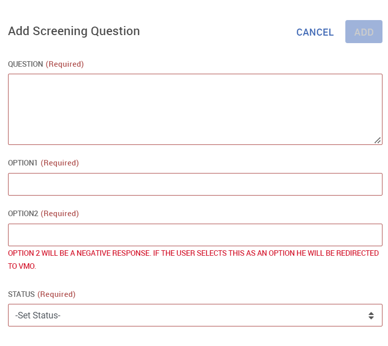 Add Screening Question details