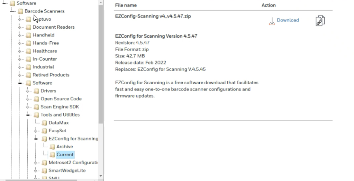 Download the latest file EZConfig for Scanning Version 4.5.XX.