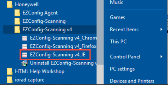 select EZConfig – Scanning v4_IE to open the utility on Internet Explorer or Chrome