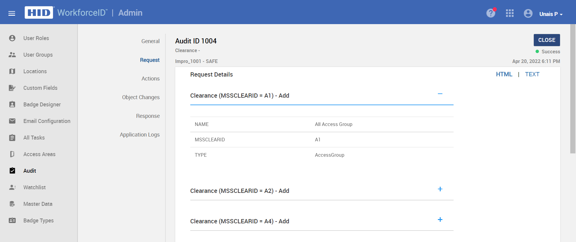 Master Data Import for Access Area