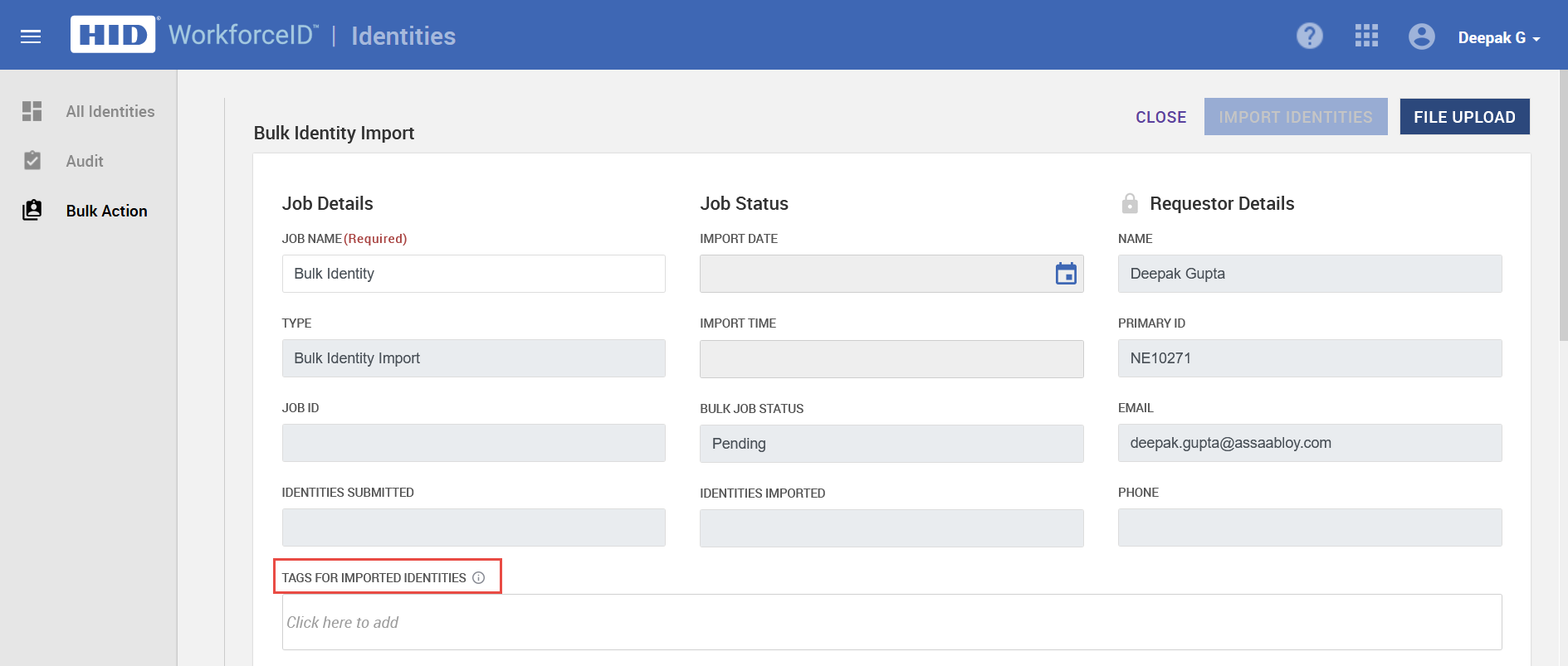 Tags for imported Identities